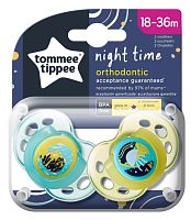 Tommee Tippee Пустышка силиконовая Night Time Meduza, 18-36 месяцев, 2 штуки					