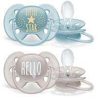 Avent Пустышка ultra soft 6-18мес для мальчиков "Little star/Hello" 2шт					